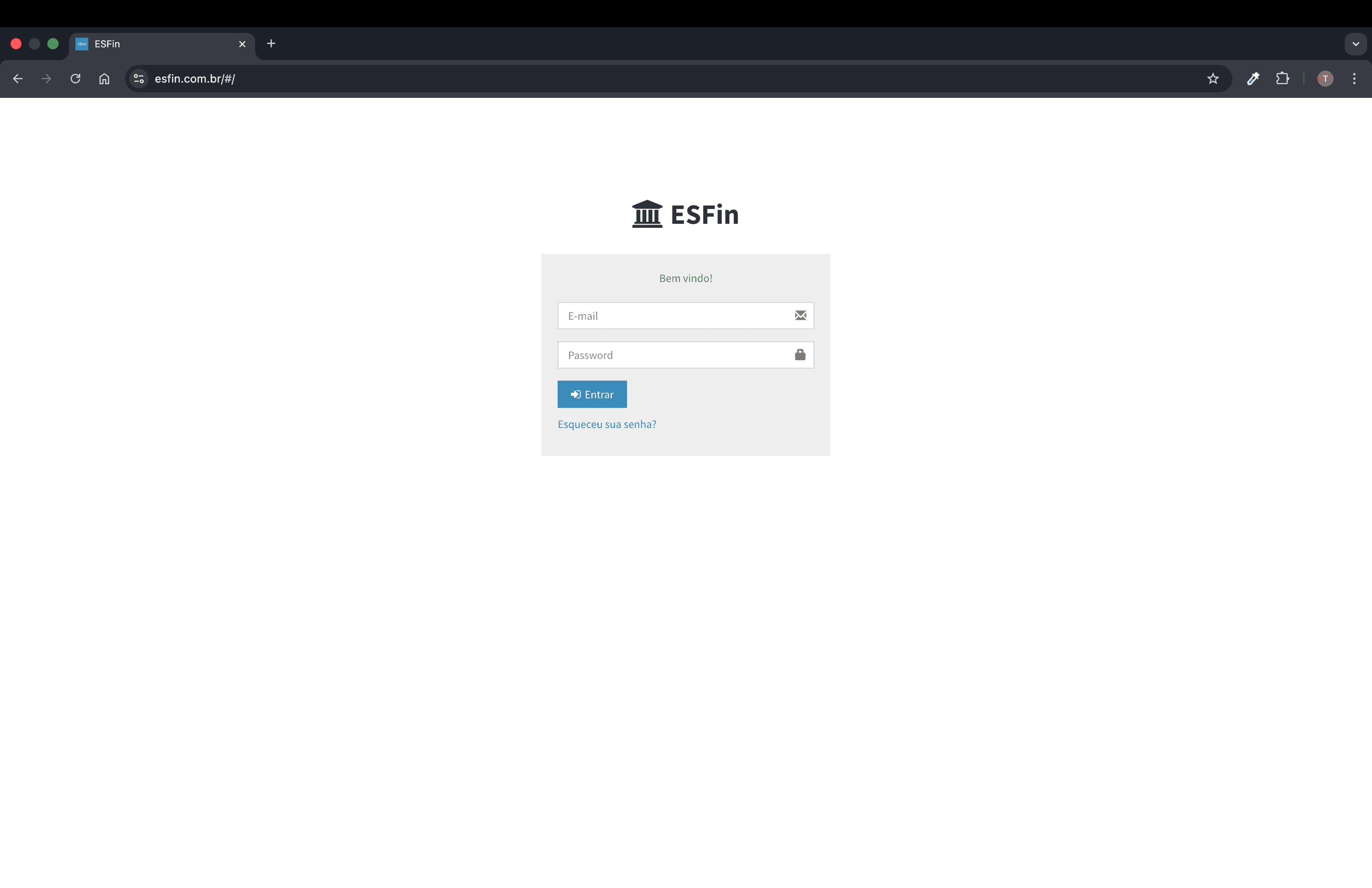 Tela de login do ESFin com campos para usuário e senha